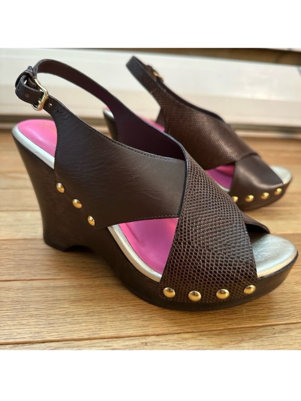 Lilly Pulitzer Callie Wedge Leather Brazilian Brown Womens 7 New